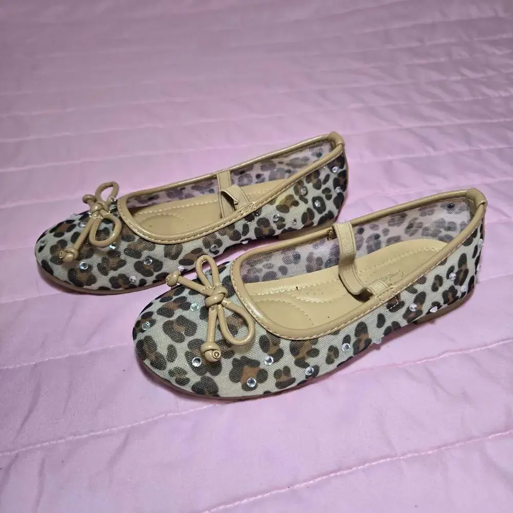 Lucky Top Girls Leopard Print Bow Mary Jane Flats Size 3